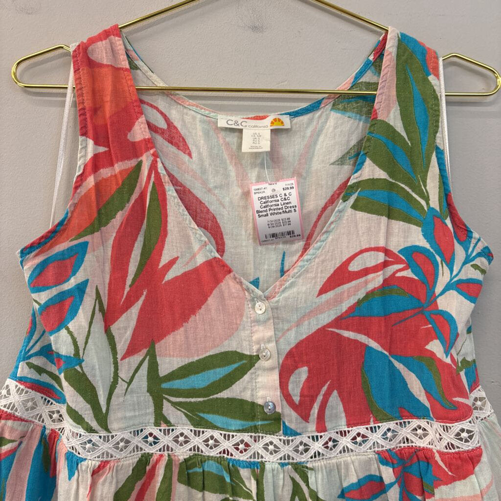 C&C California Linen Blend Printed Dress Small