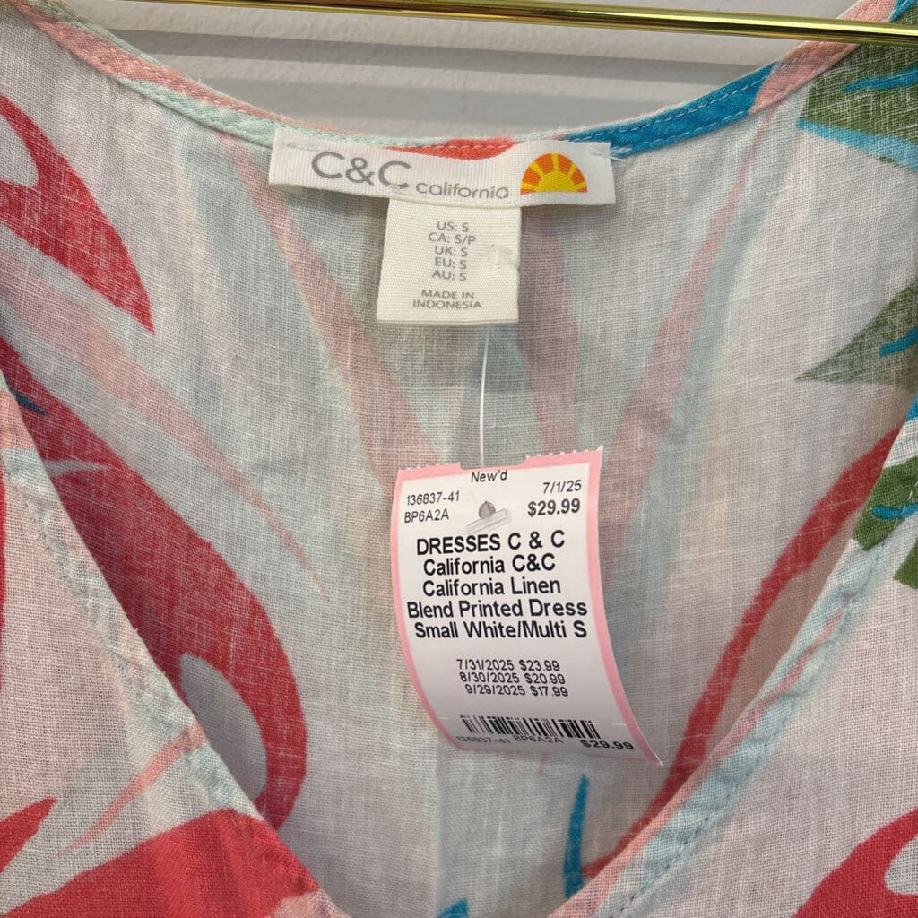 C&C California Linen Blend Printed Dress Small
