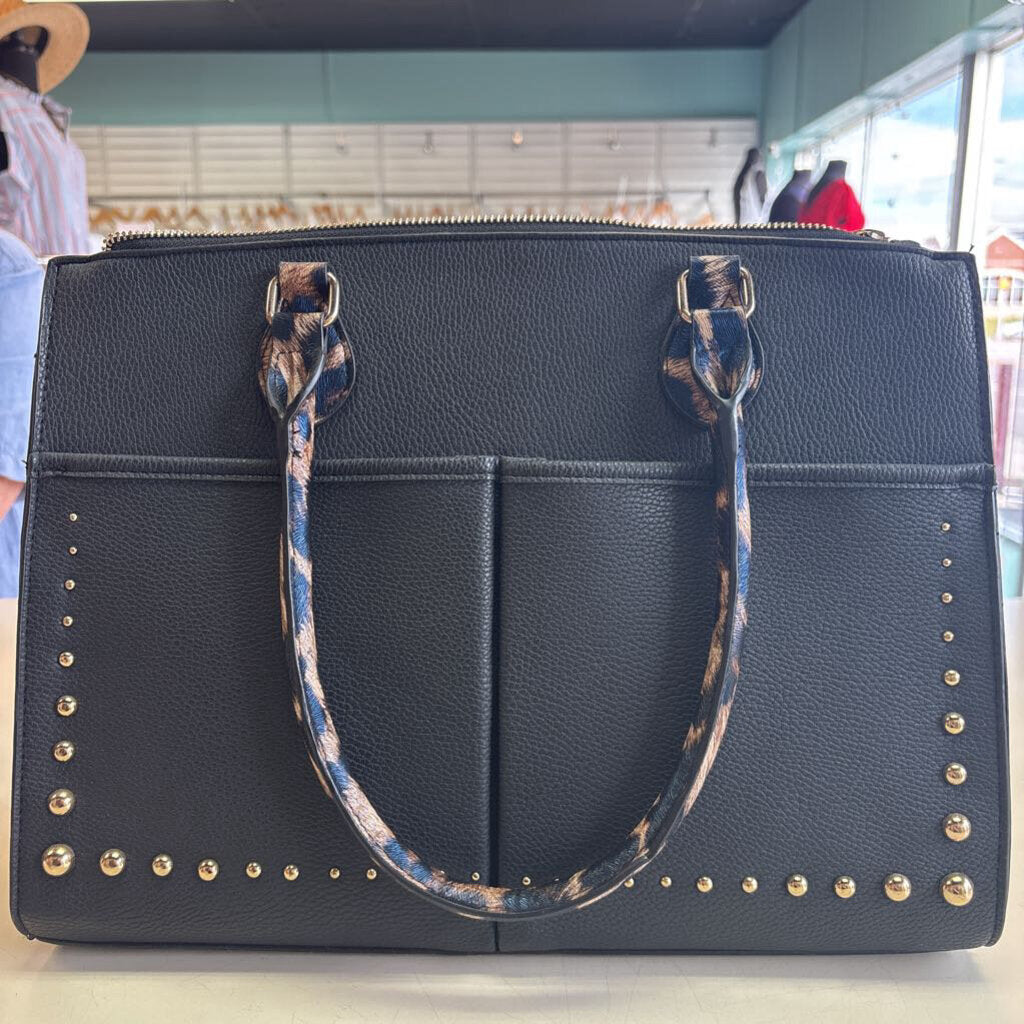 Black Studded Leopard Print Purse