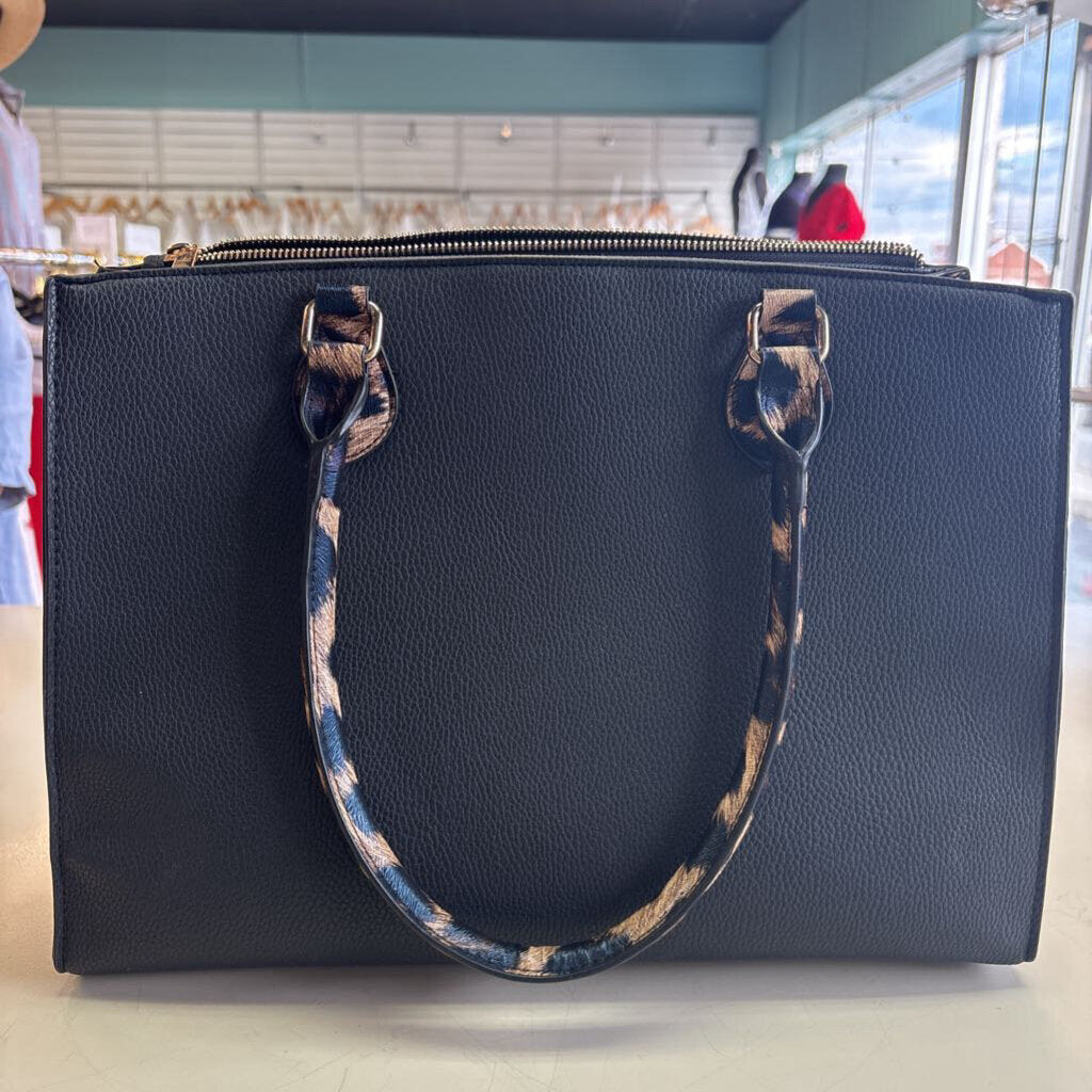 Black Studded Leopard Print Purse