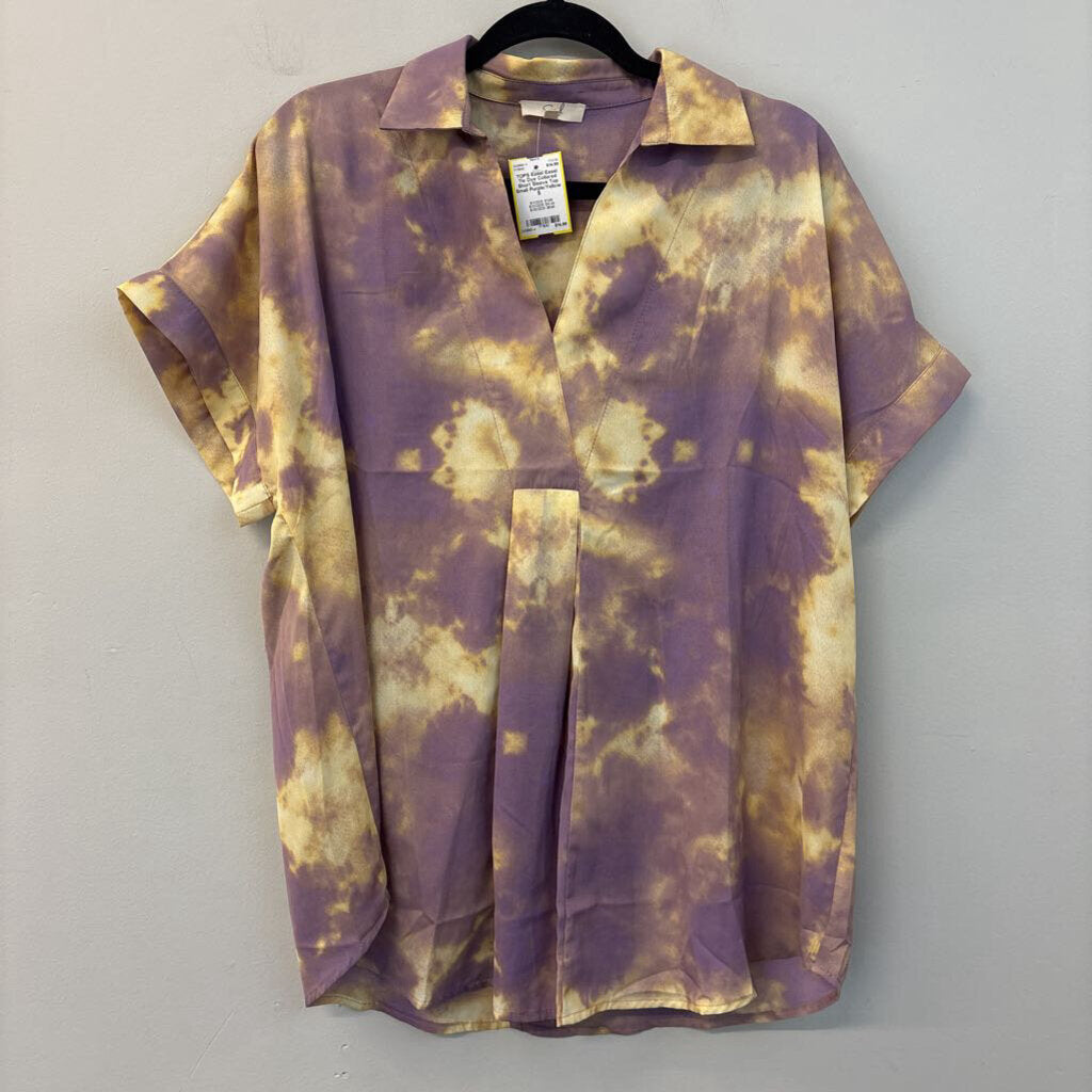 Easel Tie Dye Collared Short Sleeve Top Small