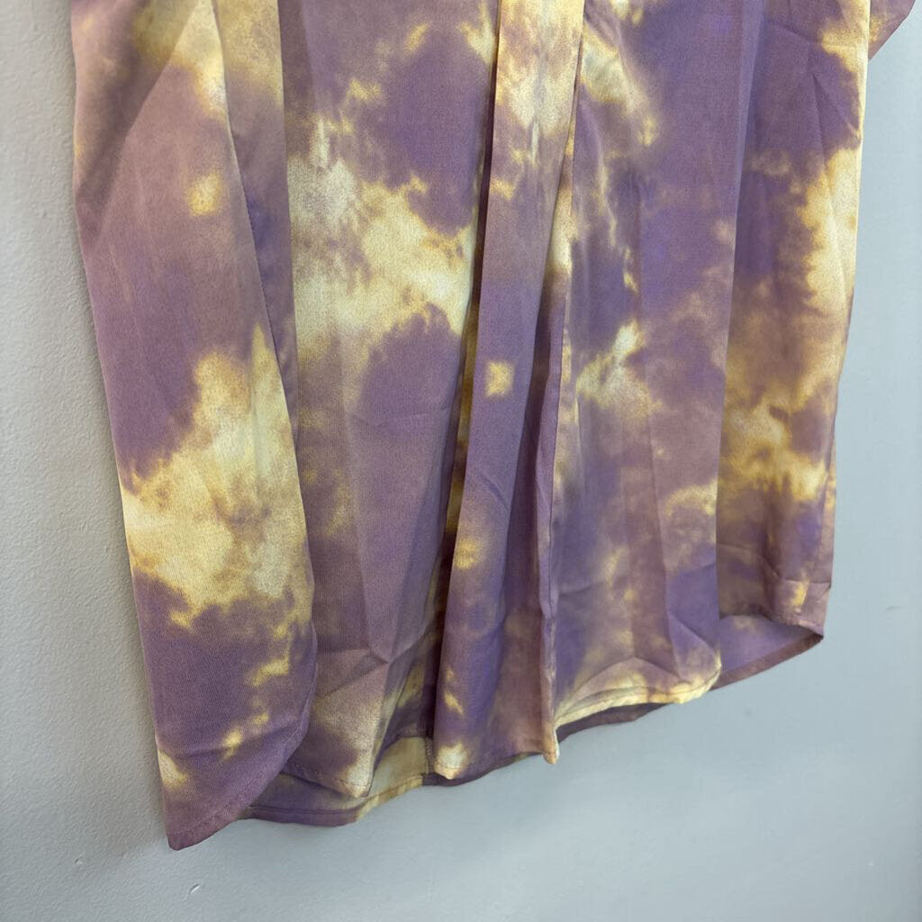 Easel Tie Dye Collared Short Sleeve Top Small