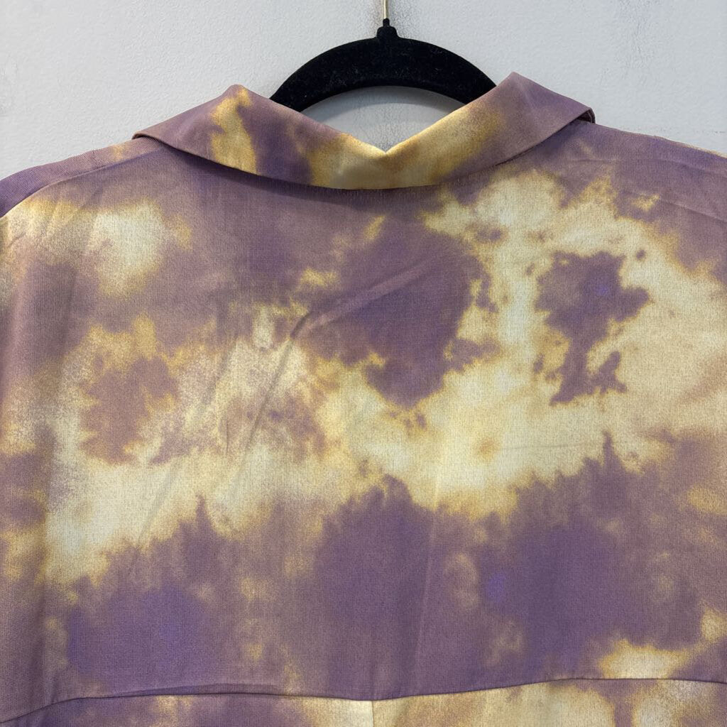 Easel Tie Dye Collared Short Sleeve Top Small