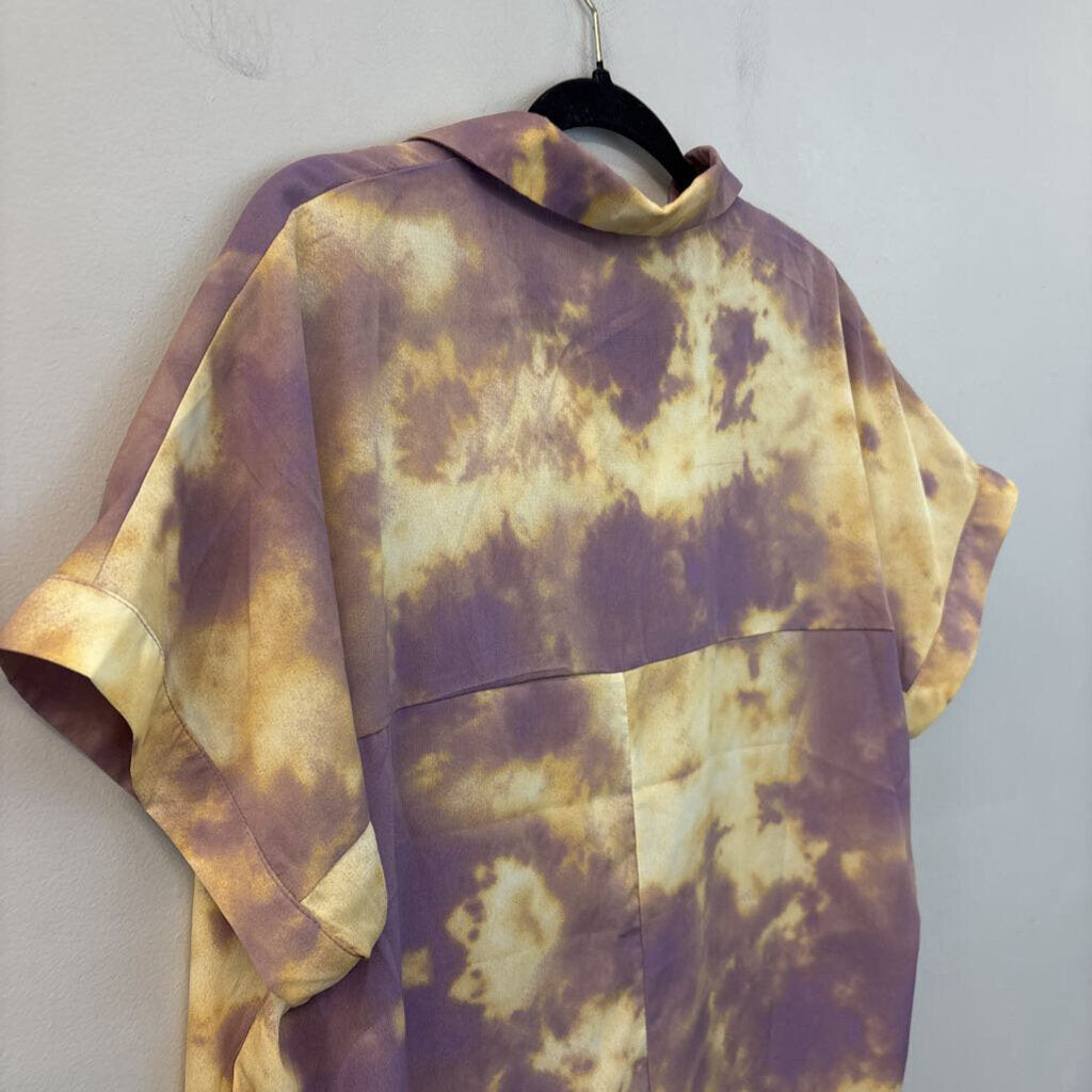 Easel Tie Dye Collared Short Sleeve Top Small