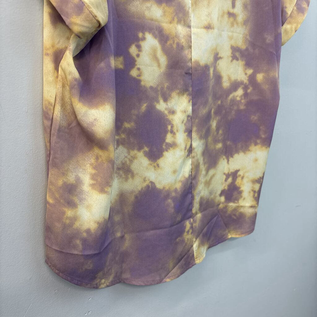 Easel Tie Dye Collared Short Sleeve Top Small