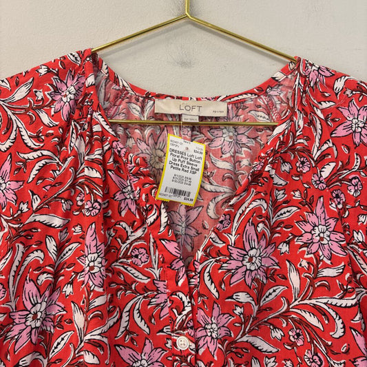 Loft Floral Print Button Up Puff Sleeve Dress Extra Small Petite