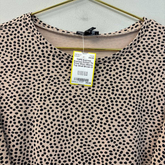 Express Dotted Tie Front Short Sleeve Top Small