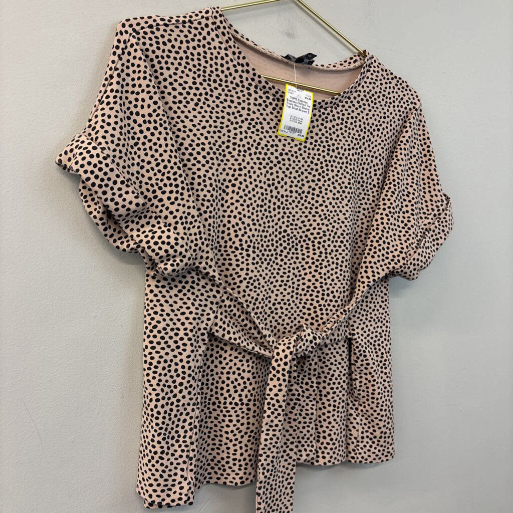 Express Dotted Tie Front Short Sleeve Top Small