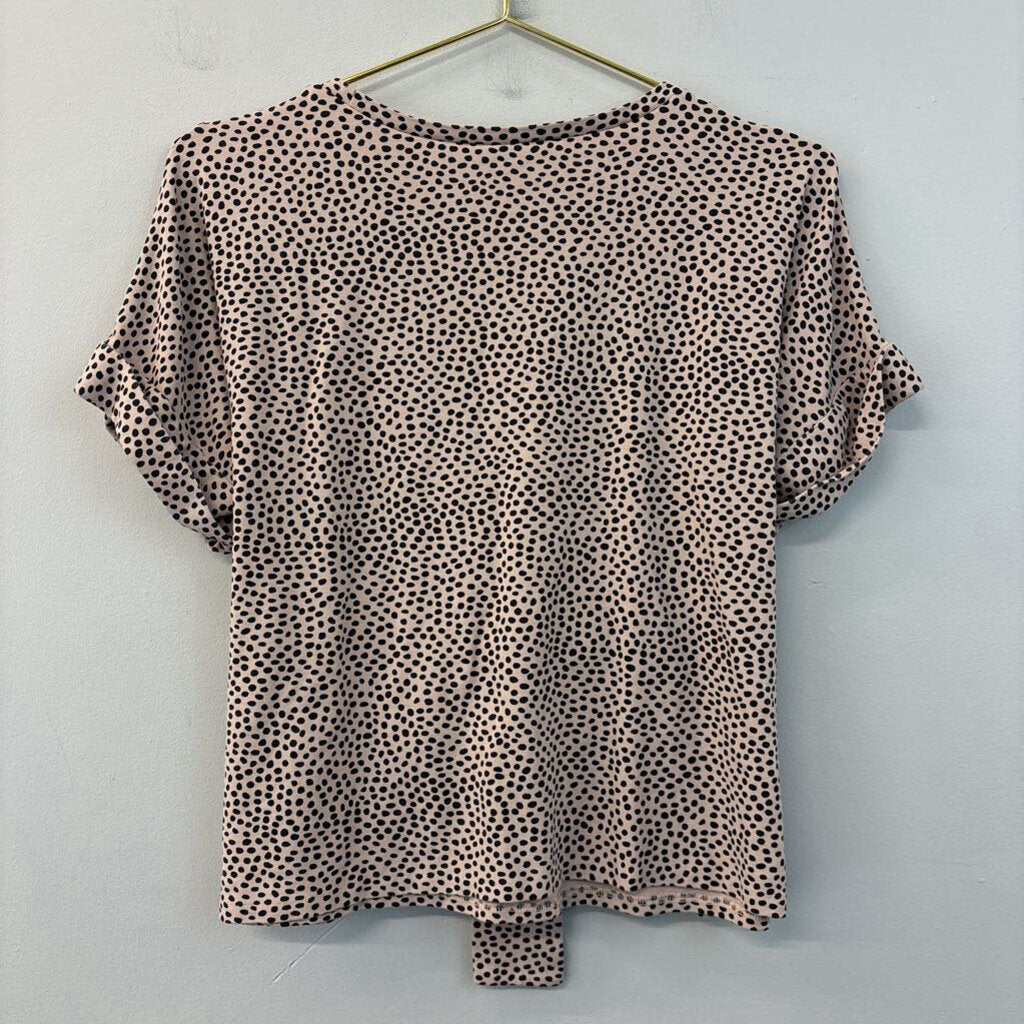 Express Dotted Tie Front Short Sleeve Top Small