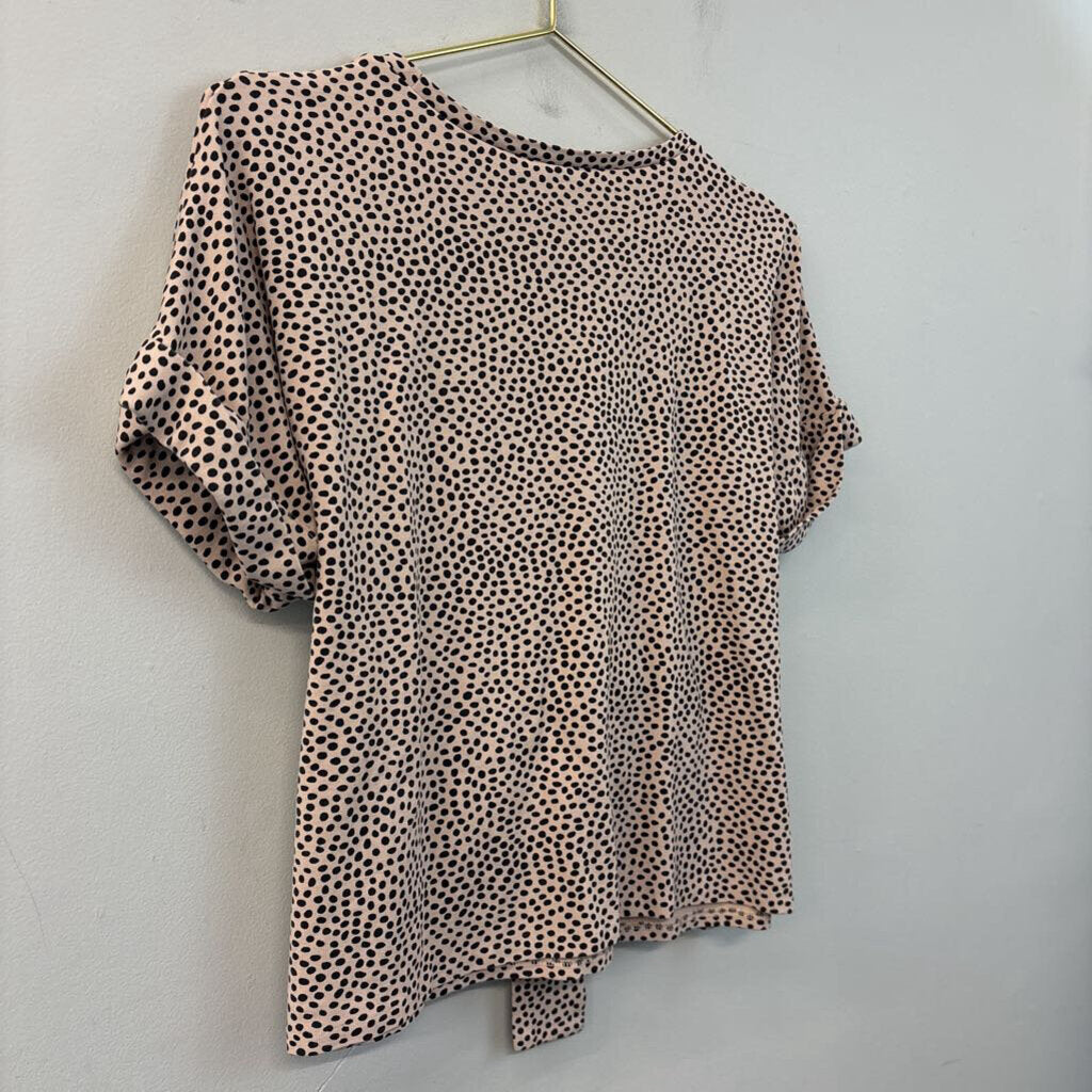 Express Dotted Tie Front Short Sleeve Top Small