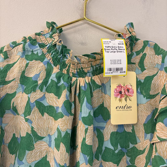 Entro Green Ruffle Sleeve Top Large