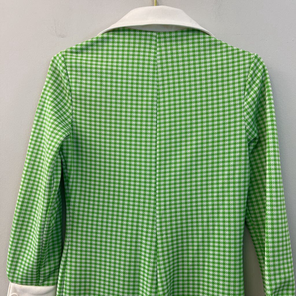 Vintage Chapter Two Green/ White Houndstooth Long Sleeve Jumpsuit Extra Small