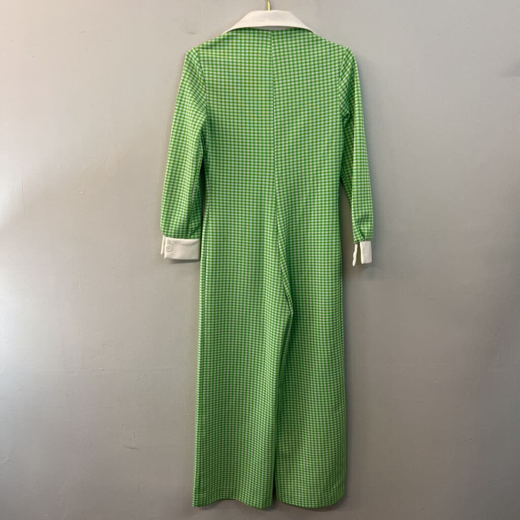 Vintage Chapter Two Green/ White Houndstooth Long Sleeve Jumpsuit Extra Small