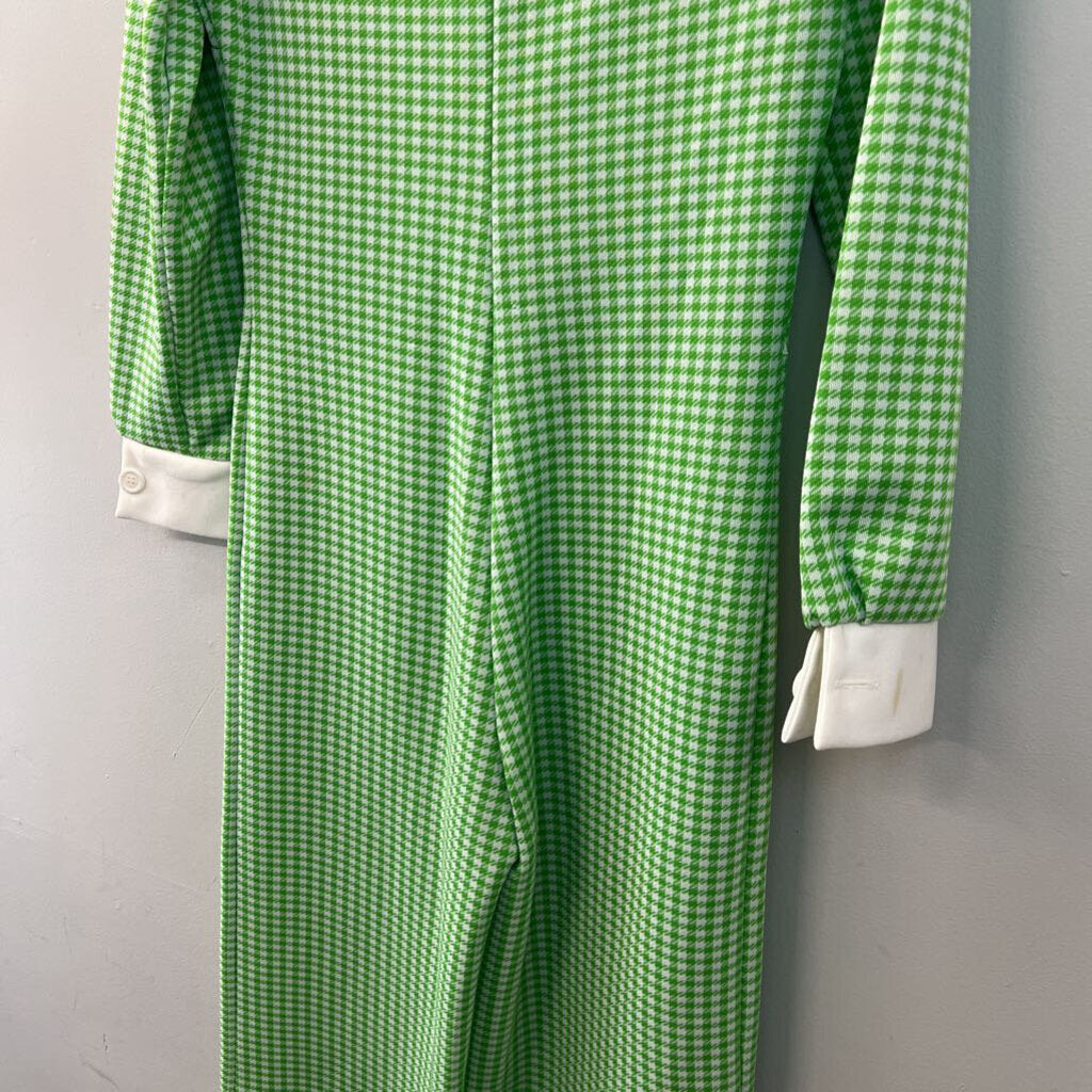 Vintage Chapter Two Green/ White Houndstooth Long Sleeve Jumpsuit Extra Small