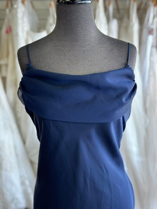 B Moss Navy Cowl Neck Long Formal Dress 10