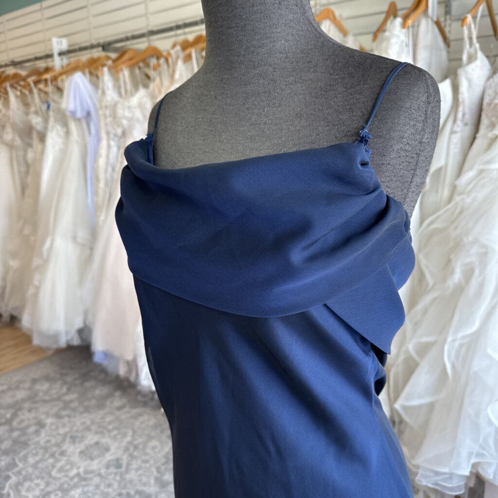 B Moss Navy Cowl Neck Long Formal Dress 10
