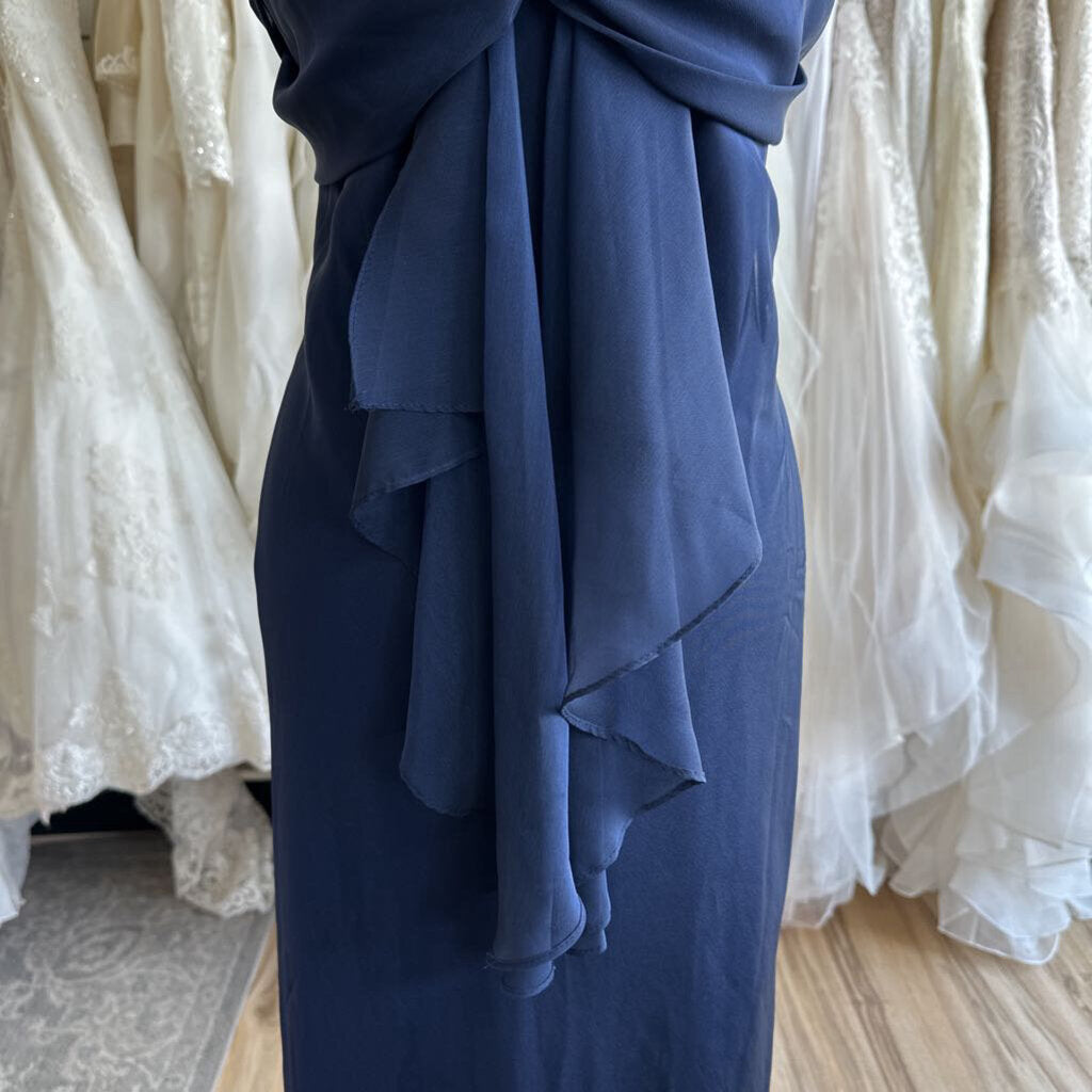 B Moss Navy Cowl Neck Long Formal Dress 10