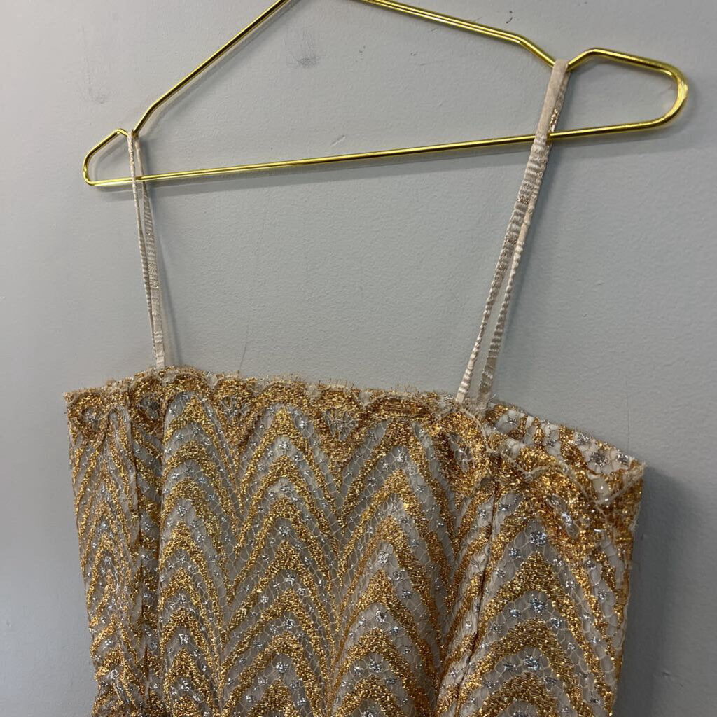 Vintage Giovanna Metallic Gold/ Silver Cropped Lace Top Small