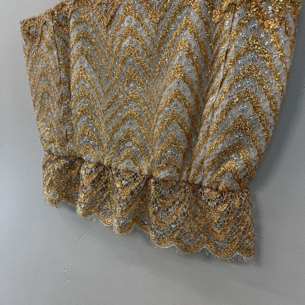 Vintage Giovanna Metallic Gold/ Silver Cropped Lace Top Small