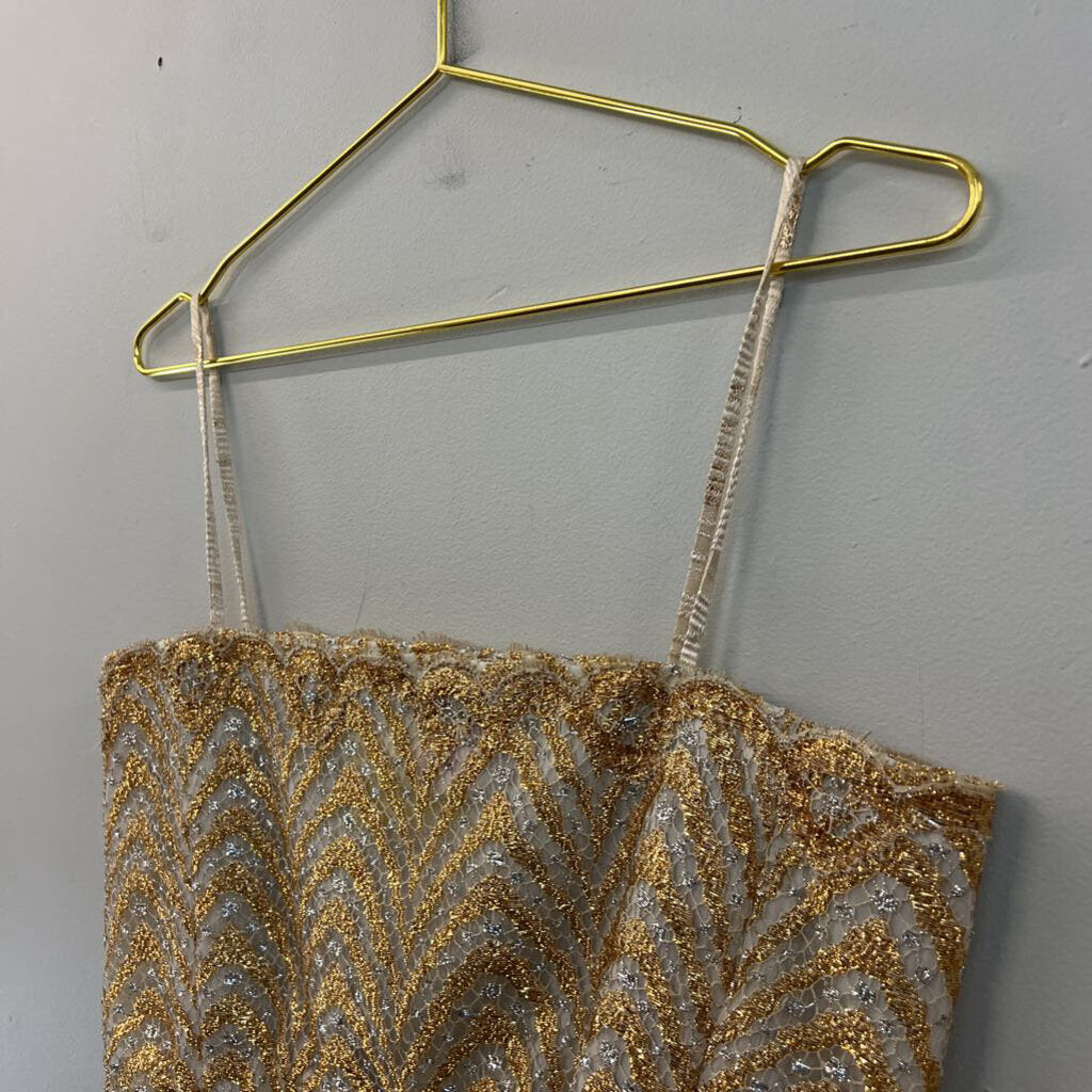 Vintage Giovanna Metallic Gold/ Silver Cropped Lace Top Small