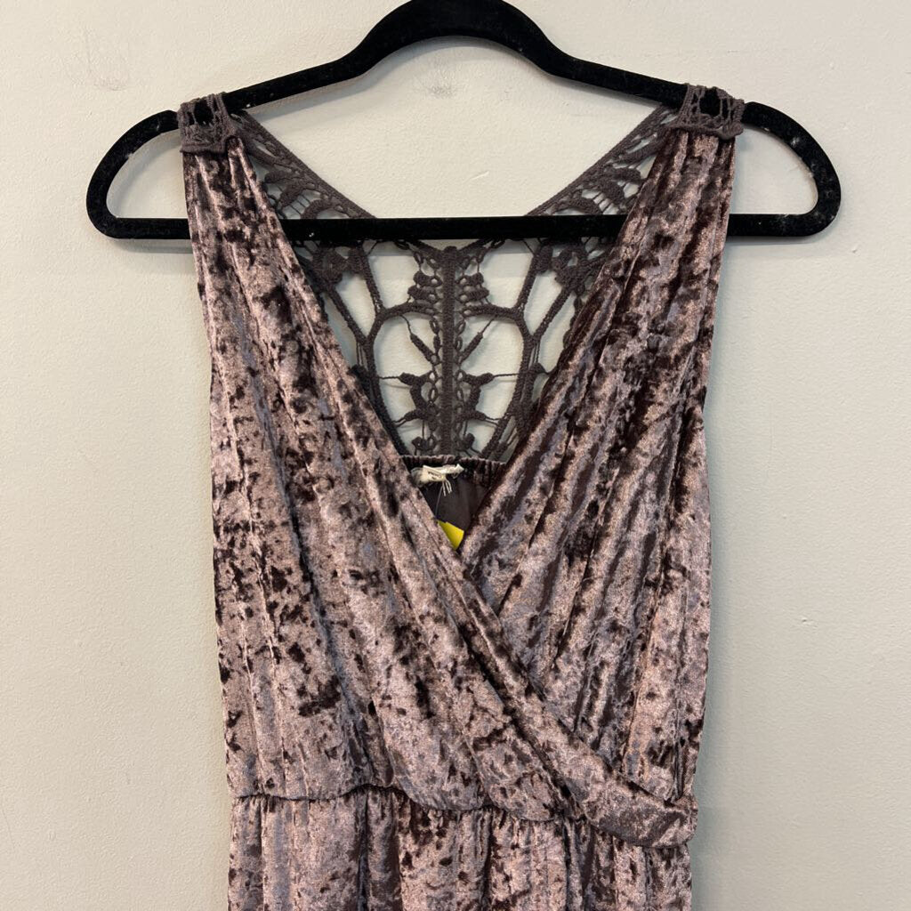 POL Purple Crushed Velvet Faux Wrap Dress Small