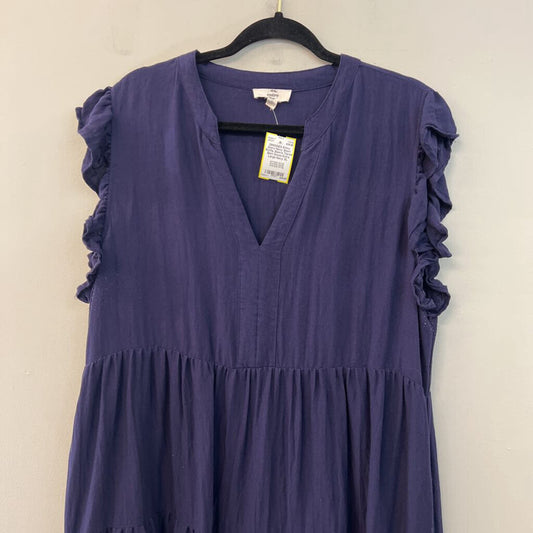 Entro Navy Short Ruffle Sleeve Tiered Skirt Dress Extra Large