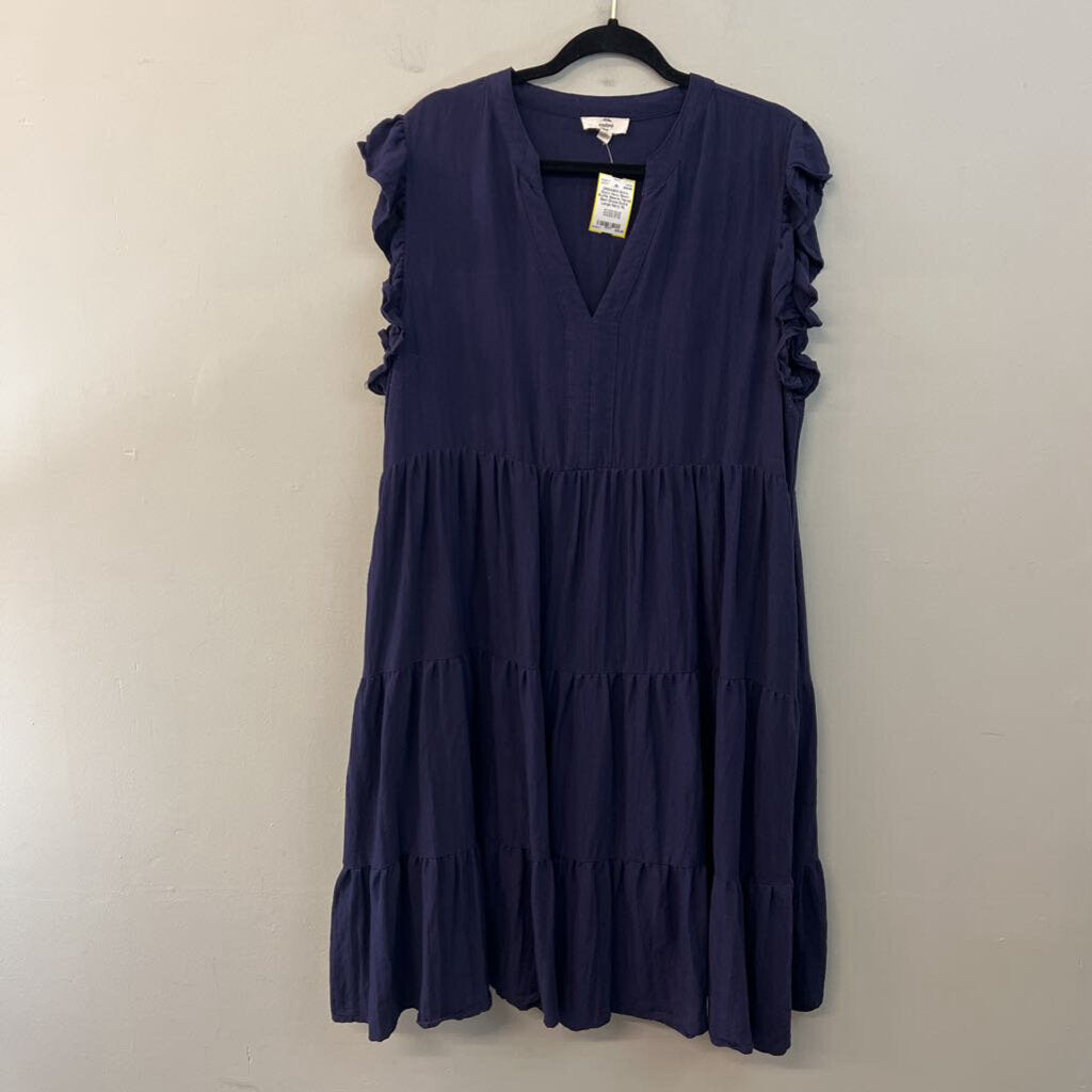 Entro Navy Short Ruffle Sleeve Tiered Skirt Dress Extra Large