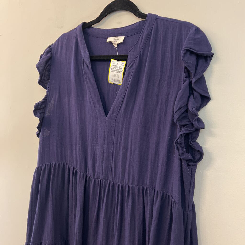 Entro Navy Short Ruffle Sleeve Tiered Skirt Dress Extra Large