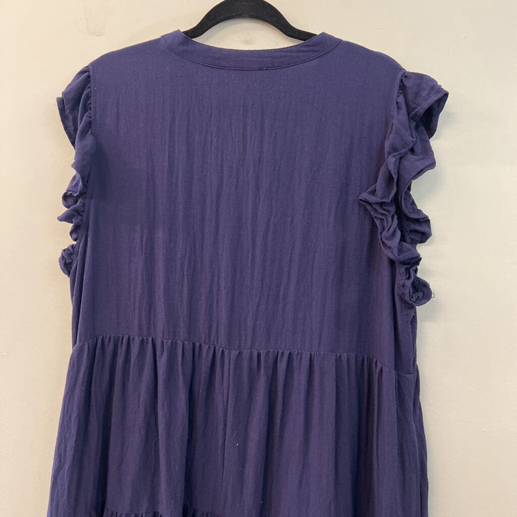 Entro Navy Short Ruffle Sleeve Tiered Skirt Dress Extra Large
