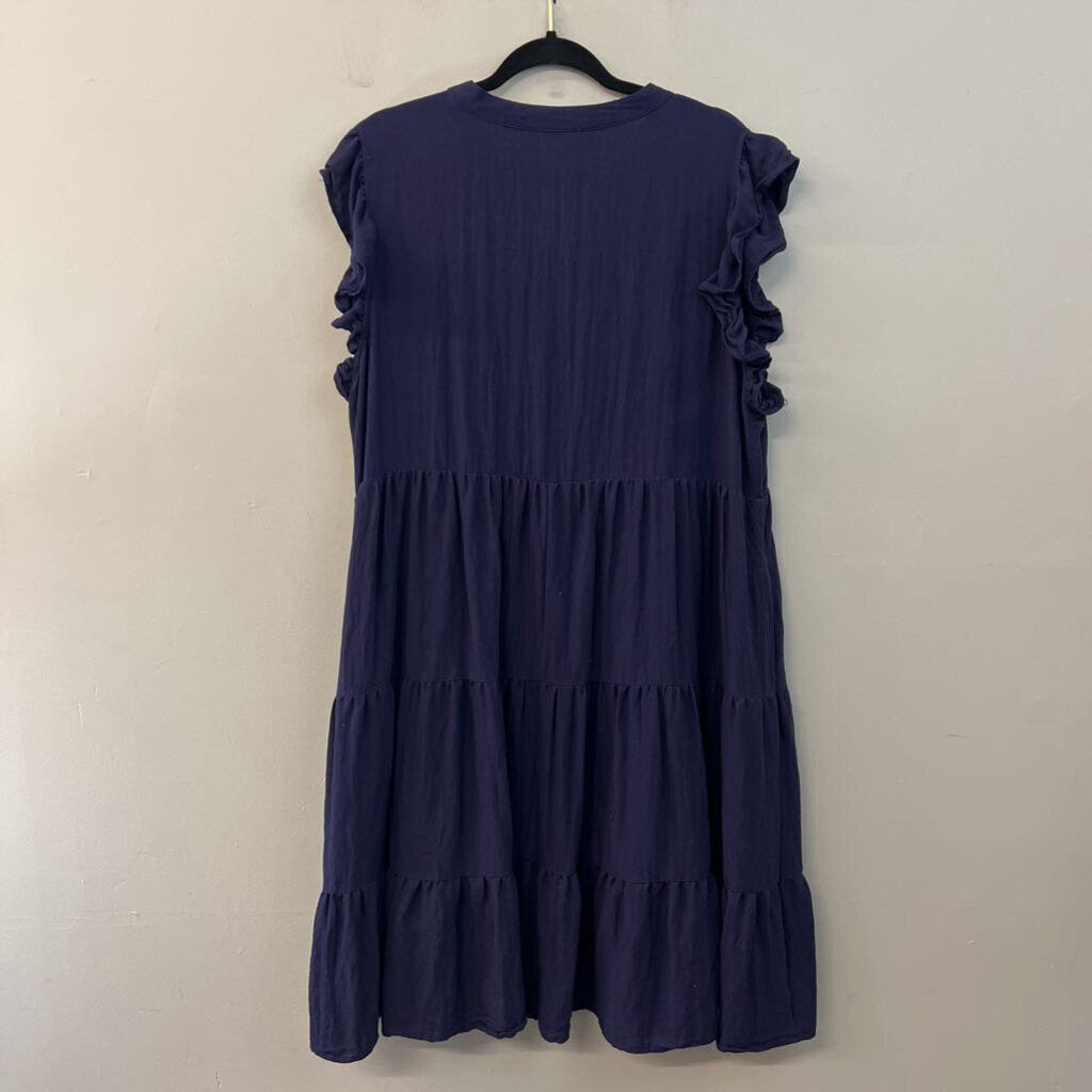 Entro Navy Short Ruffle Sleeve Tiered Skirt Dress Extra Large