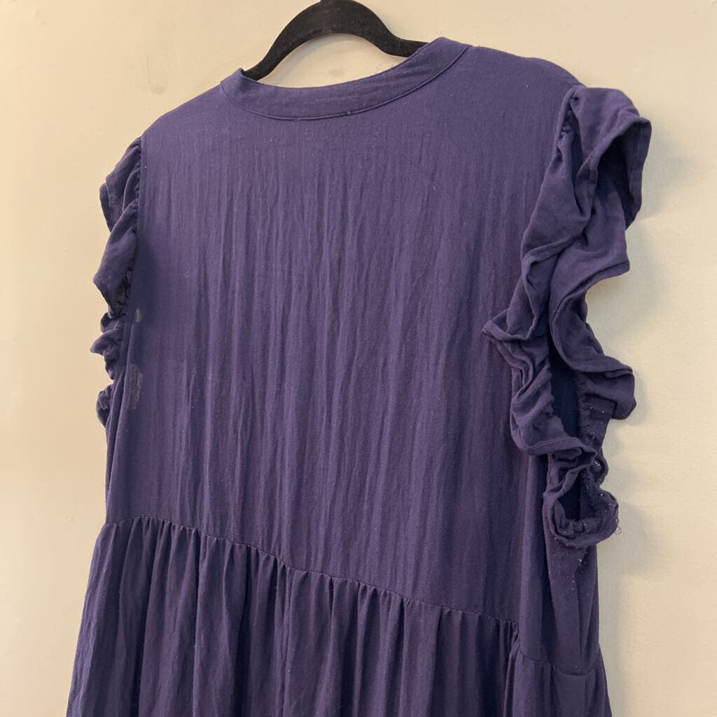 Entro Navy Short Ruffle Sleeve Tiered Skirt Dress Extra Large