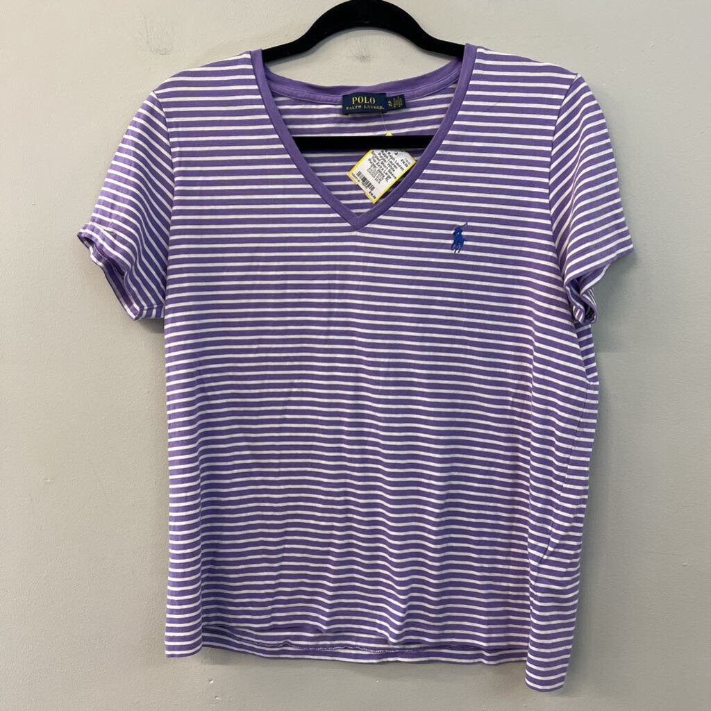Ralph Lauren Purple/ White Striped Short Sleeve Top Extra Large
