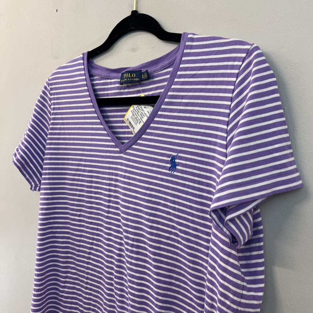 Ralph Lauren Purple/ White Striped Short Sleeve Top Extra Large