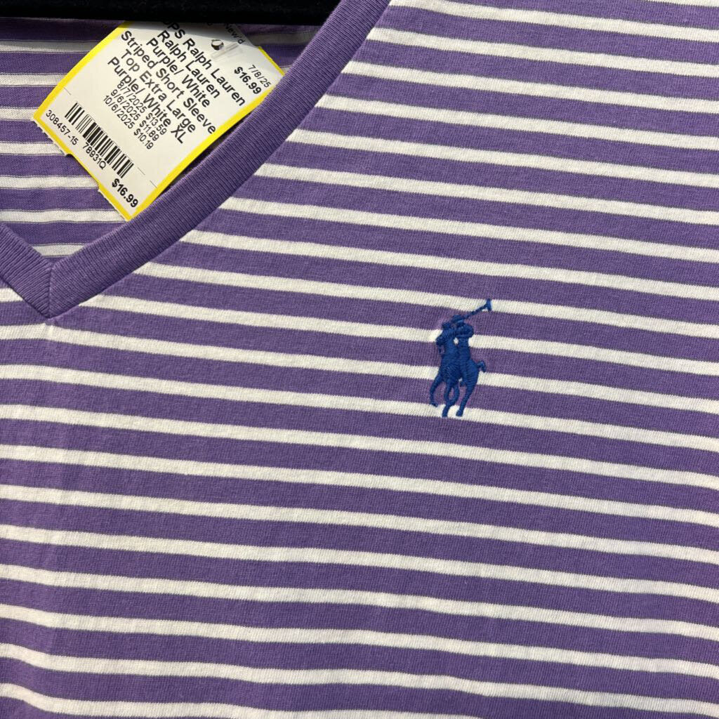 Ralph Lauren Purple/ White Striped Short Sleeve Top Extra Large