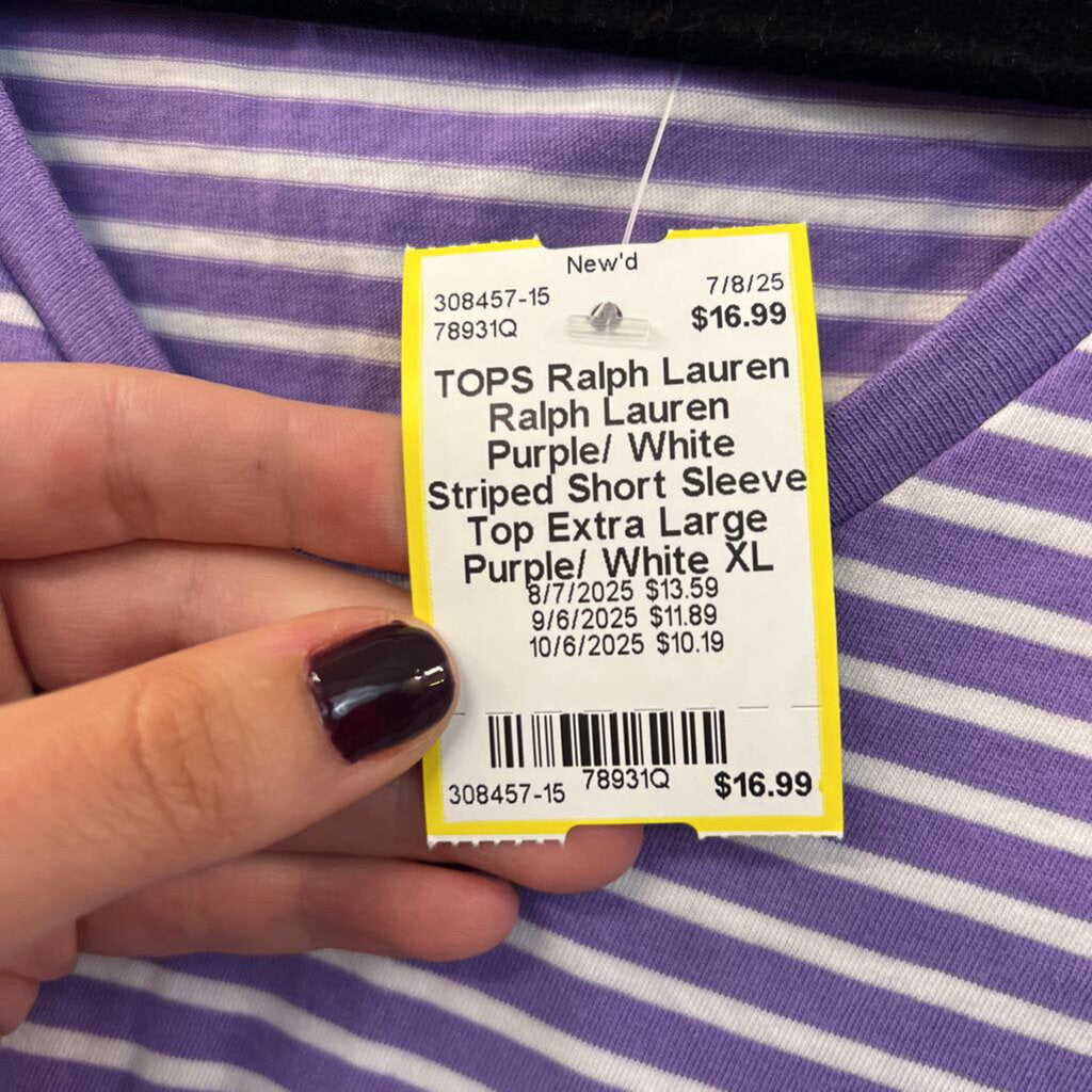 Ralph Lauren Purple/ White Striped Short Sleeve Top Extra Large
