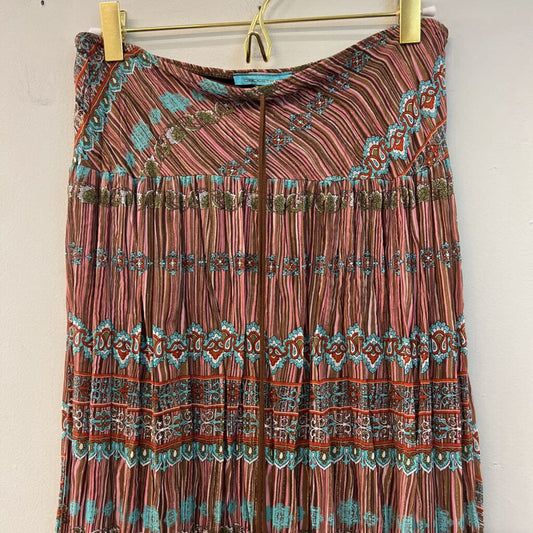 Back Stage Brown/ Multi Print Midi Skirt Small