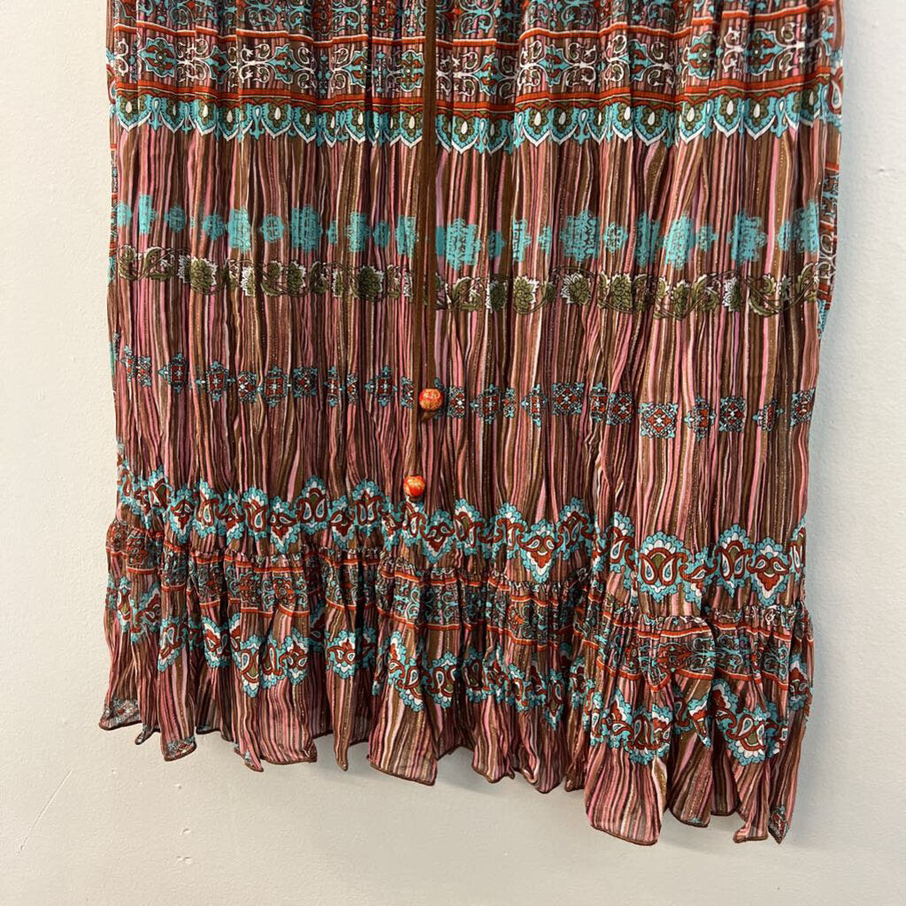 Back Stage Brown/ Multi Print Midi Skirt Small