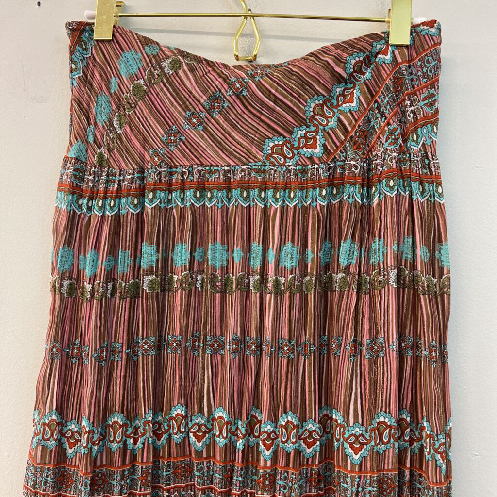 Back Stage Brown/ Multi Print Midi Skirt Small