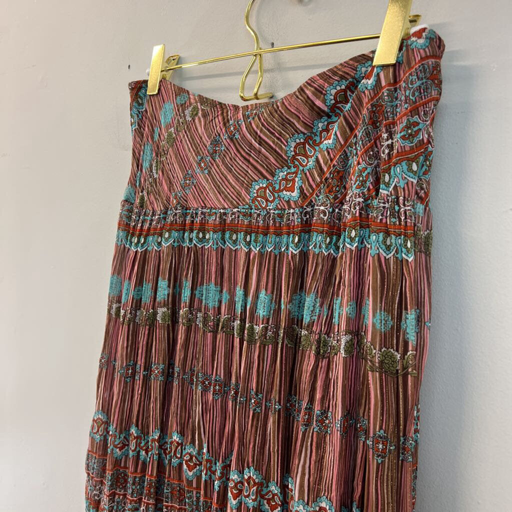 Back Stage Brown/ Multi Print Midi Skirt Small