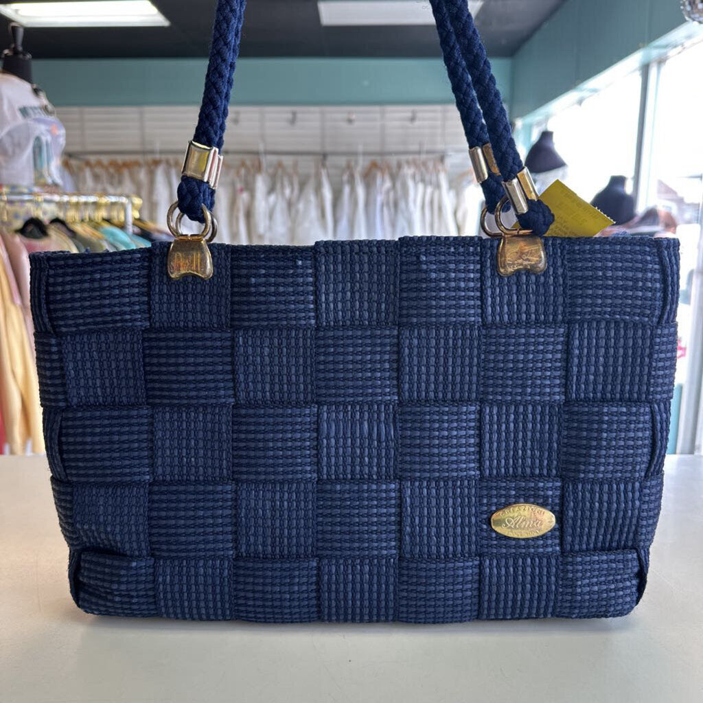 Vintage Creazioni Alma Navy Woven Purse