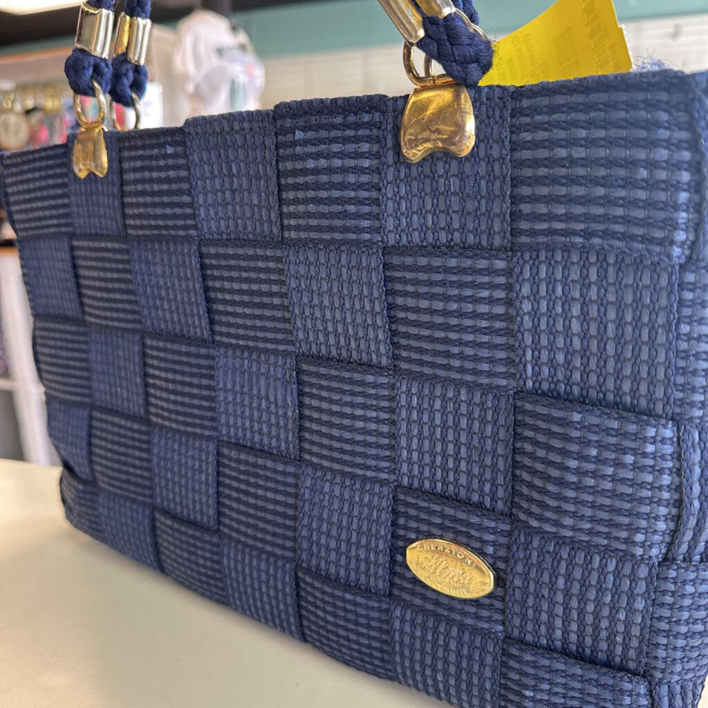 Vintage Creazioni Alma Navy Woven Purse