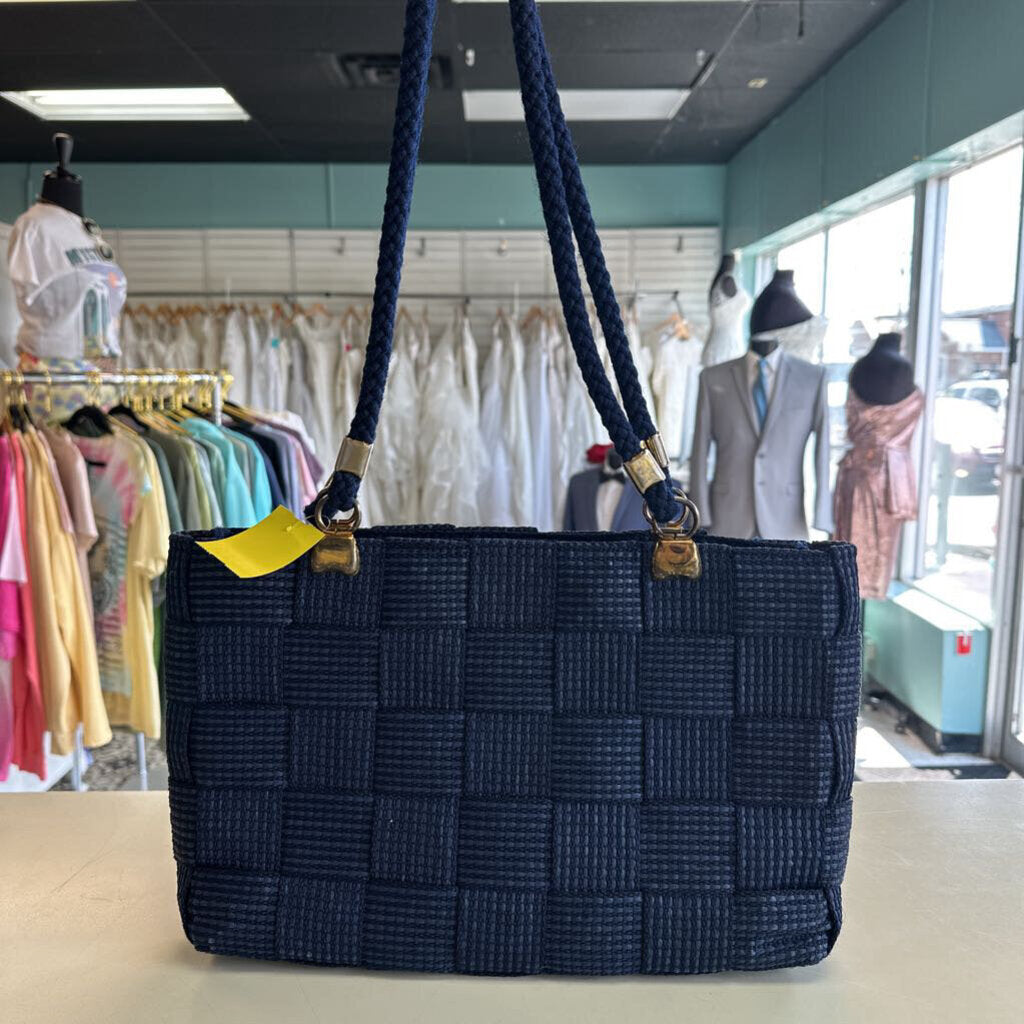 Vintage Creazioni Alma Navy Woven Purse