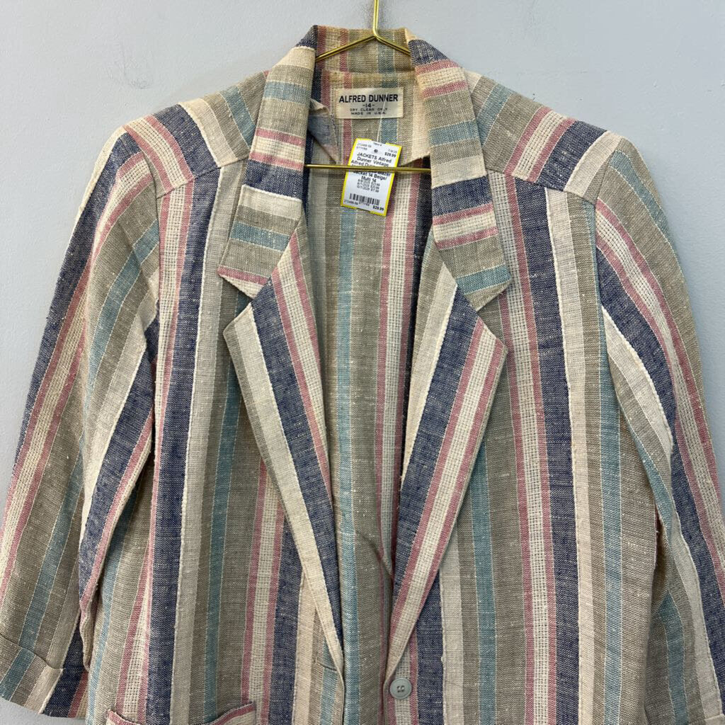 Vintage Alfred Dunner Beige/ Multi Striped Blazer Jacket 14