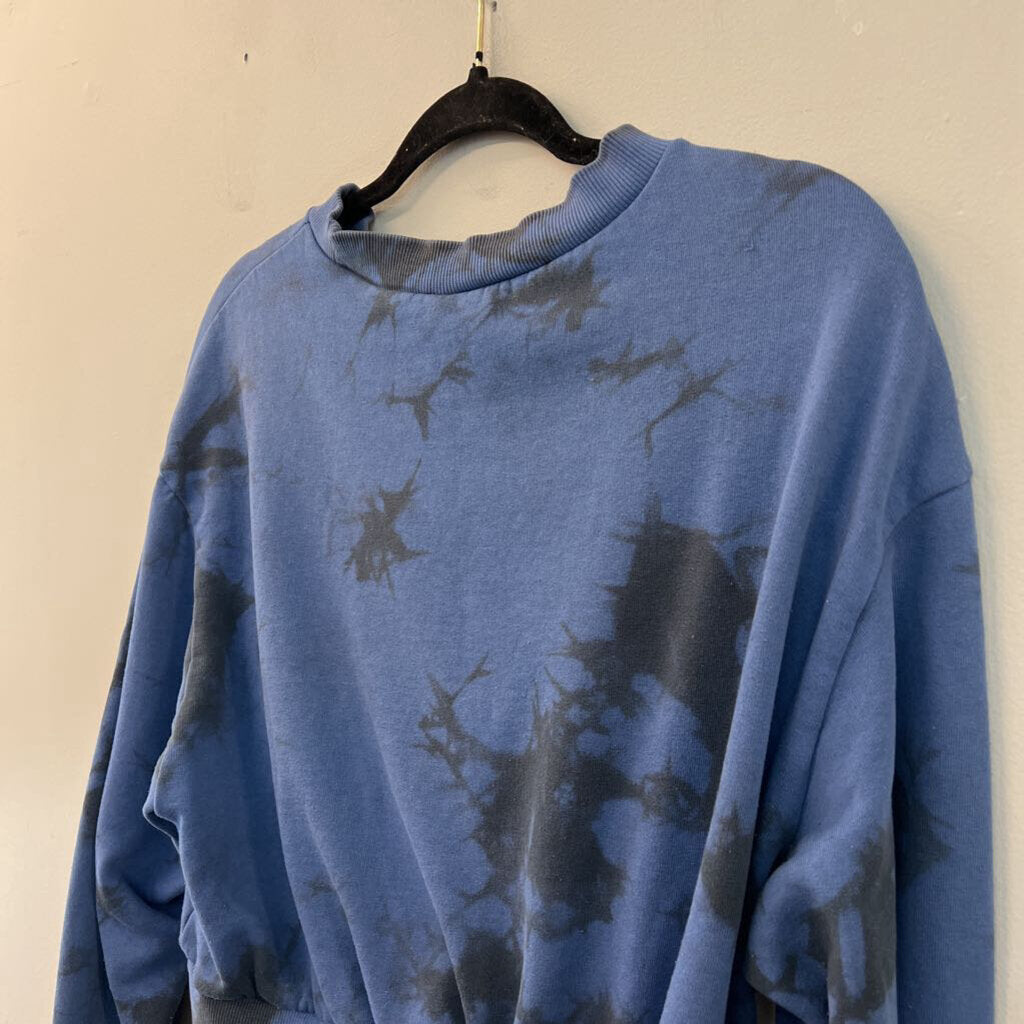 Divided Blue Tie Dye Love Cropped Pullover Medium
