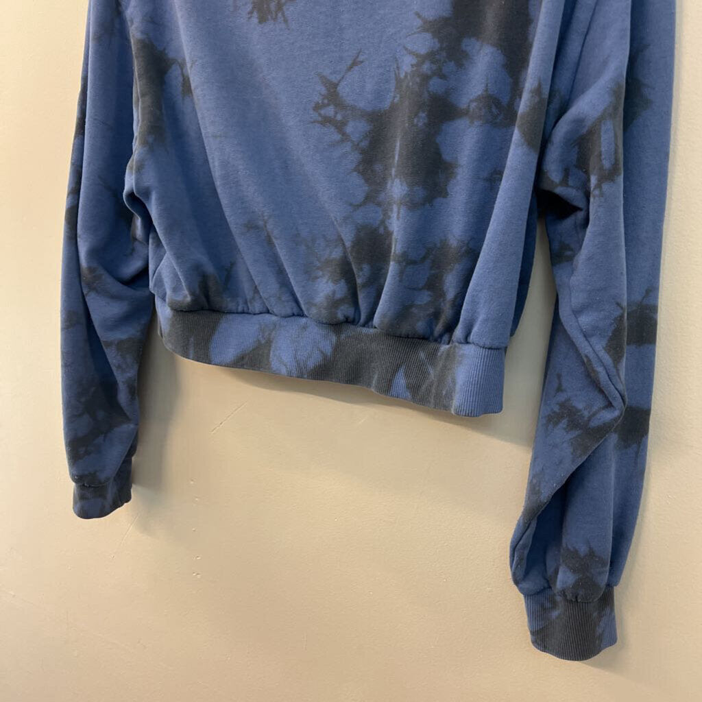 Divided Blue Tie Dye Love Cropped Pullover Medium