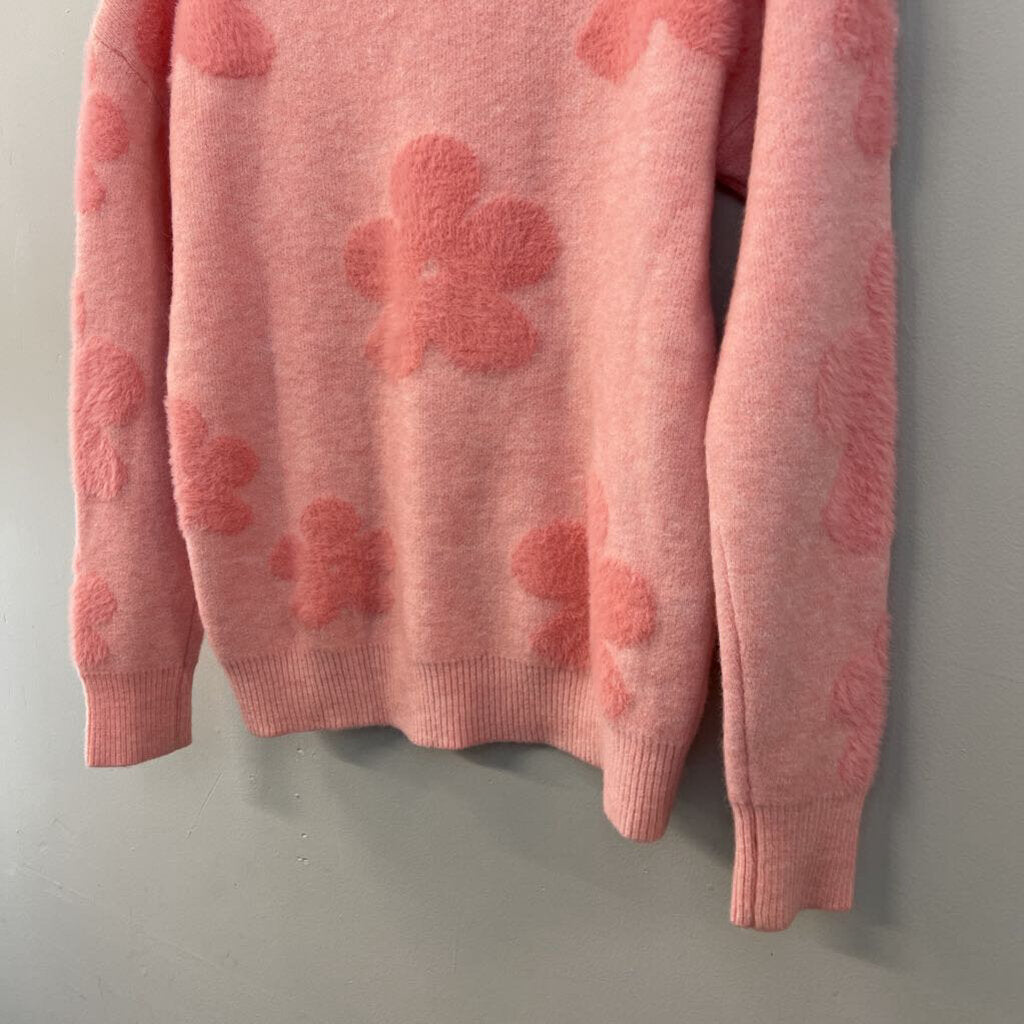 Nanette Lepore Pink Fuzzy Pearl Studded Flower Sweater Small