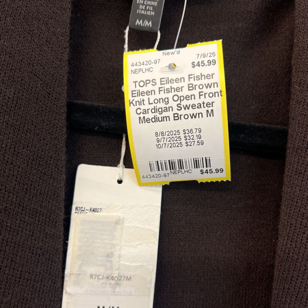 Eileen Fisher Brown Knit Long Open Front Cardigan Sweater Medium