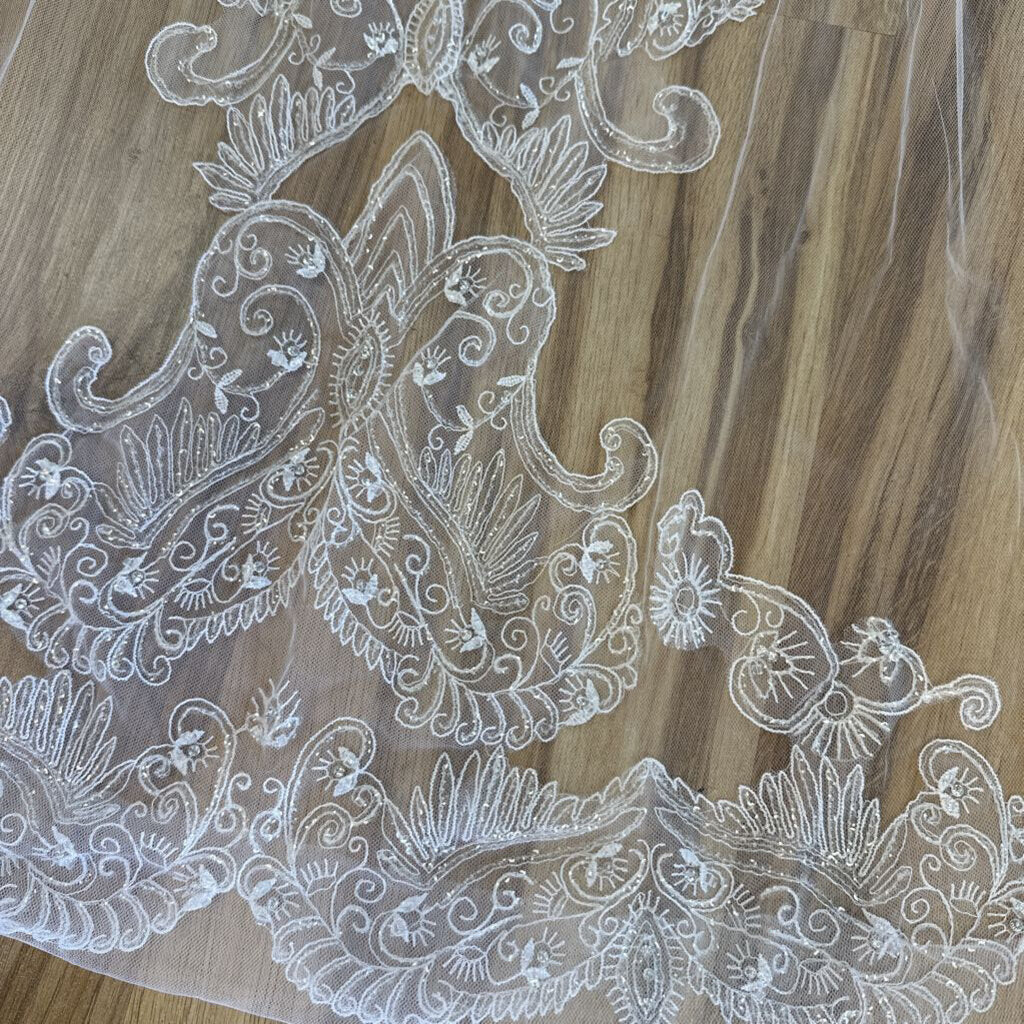 Diamond White Embroidered Lace Edge Cathedral Length Veil