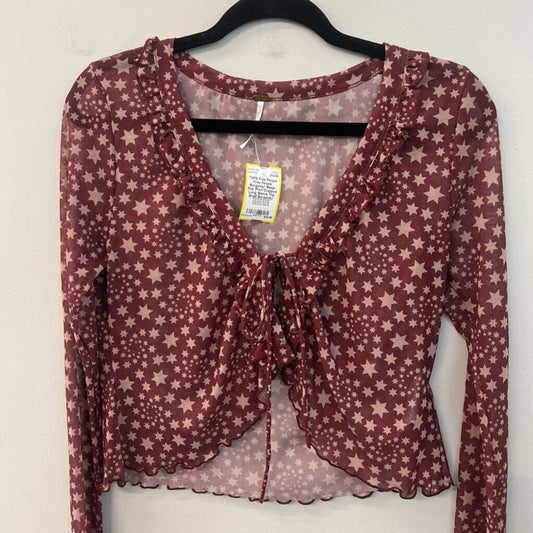 Free People Burgundy/ Beige Star Print Cropped Long Sleeve Top Small