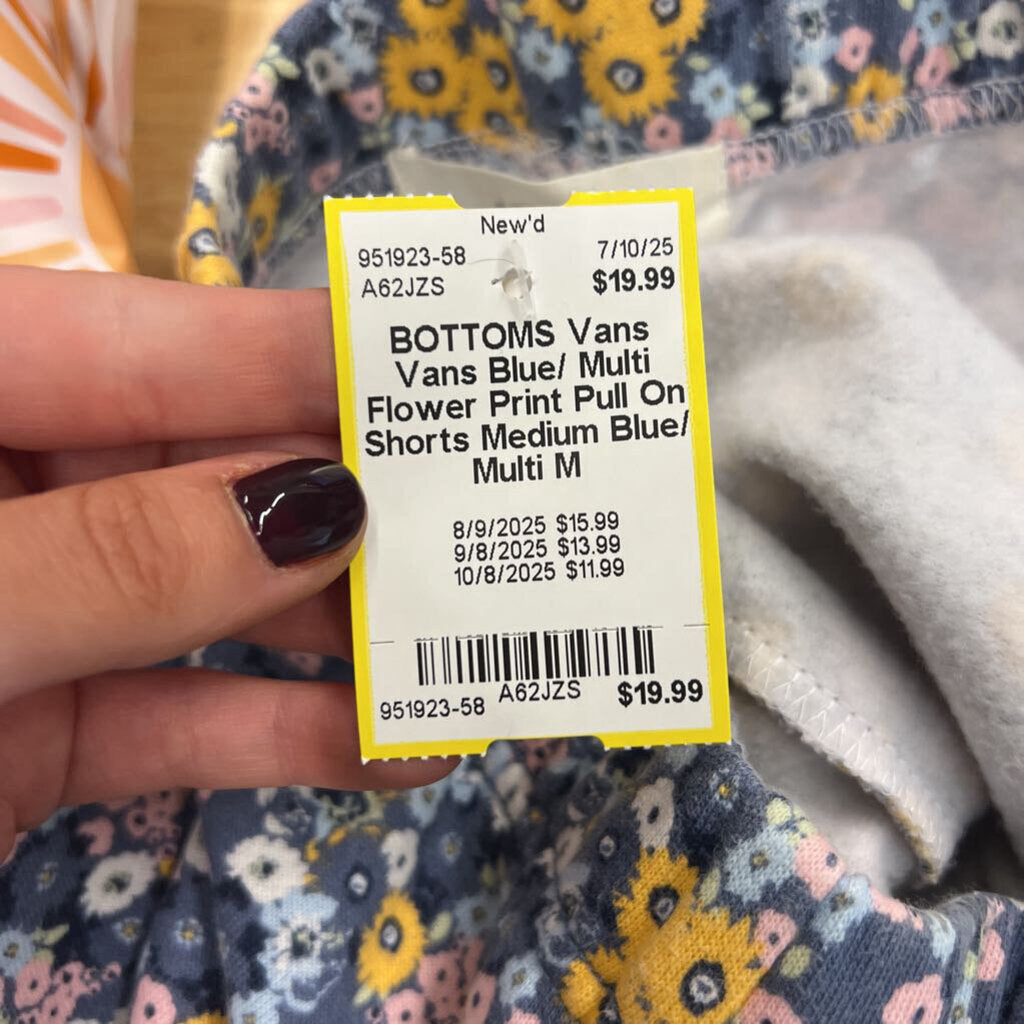 Vans Blue/ Multi Flower Print Pull On Shorts Medium